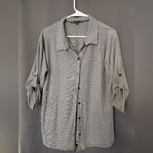 Have Tops, Women's Extra Large Black and White Stripe Have Button Down Top